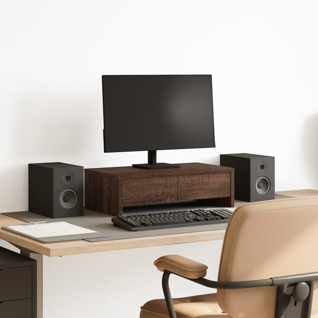 Monitor Stand with Drawers Brown Oak 50x27x15 cm Engineered Wood - Charlotte Dunes