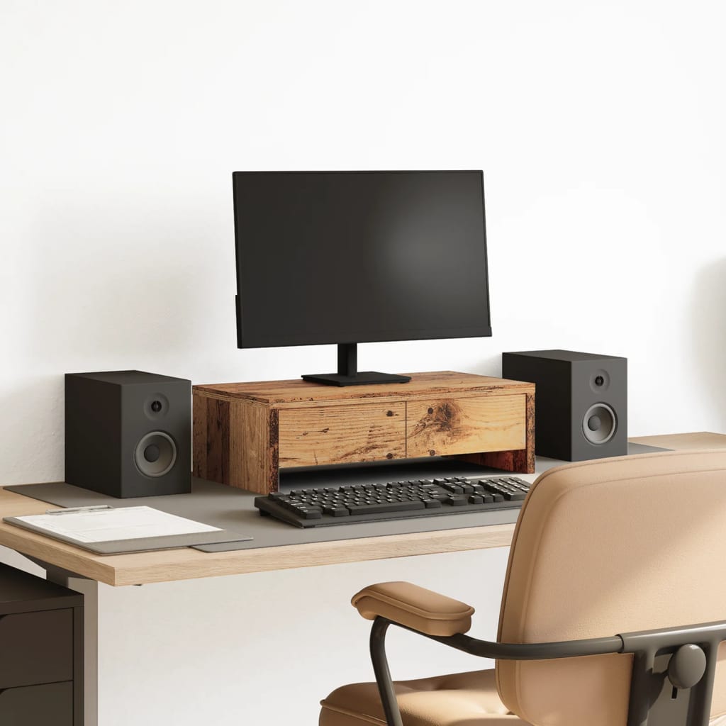 Monitor Stand with Drawers Old Wood 50x27x15 cm Engineered Wood - Charlotte Dunes
