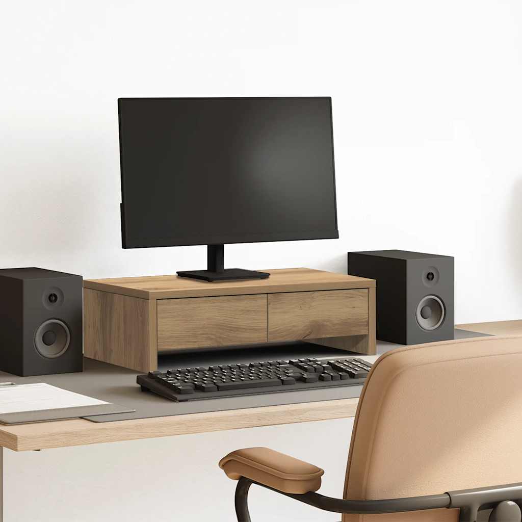 Monitor Stand with Drawers Artisian Oak 50x27x15 cm Engineered Wood - Casper Homes