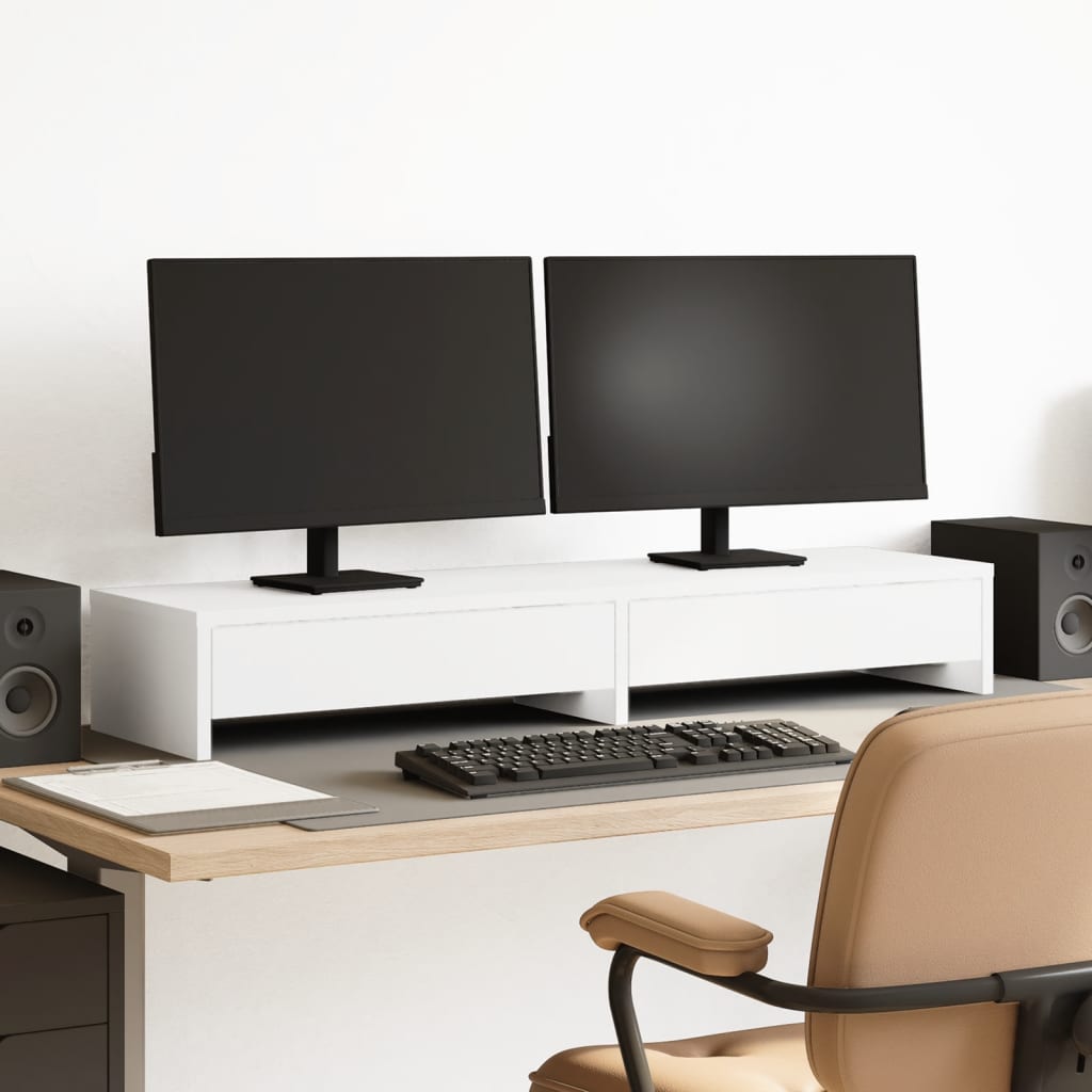 Monitor Stand with Drawers White 100x27x15 cm Engineered Wood - Charlotte Dunes