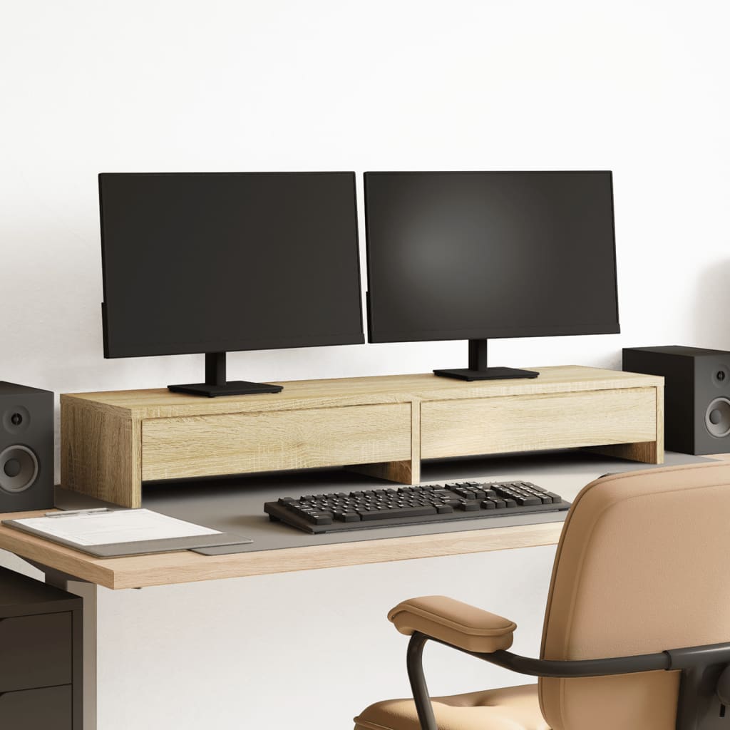 Monitor Stand with Drawers Sonoma Oak 100x27x15 cm Engineered Wood - Charlotte Dunes
