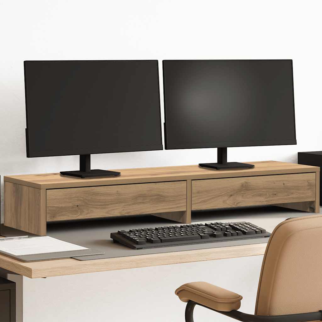 Monitor Stand with Drawers Artisian Oak 100x27x15 cm Engineered Wood - Tyrell & Tyrell