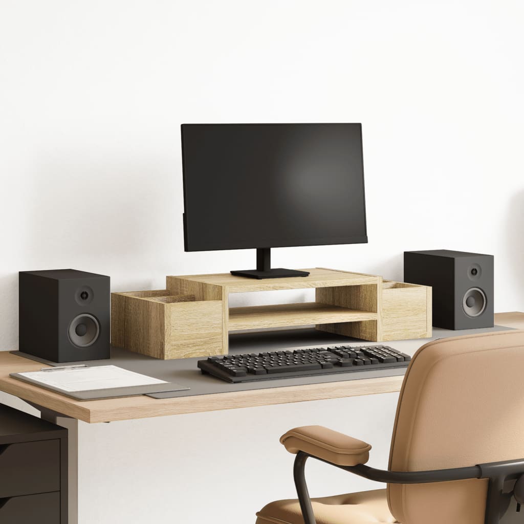 Monitor Stand with Storage Sonoma Oak 70x27x15 cm Engineered Wood - Charlotte Dunes