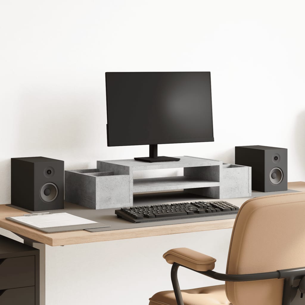 Monitor Stand with Storage Concrete Grey 70x27x15 cm Engineered Wood - Charlotte Dunes