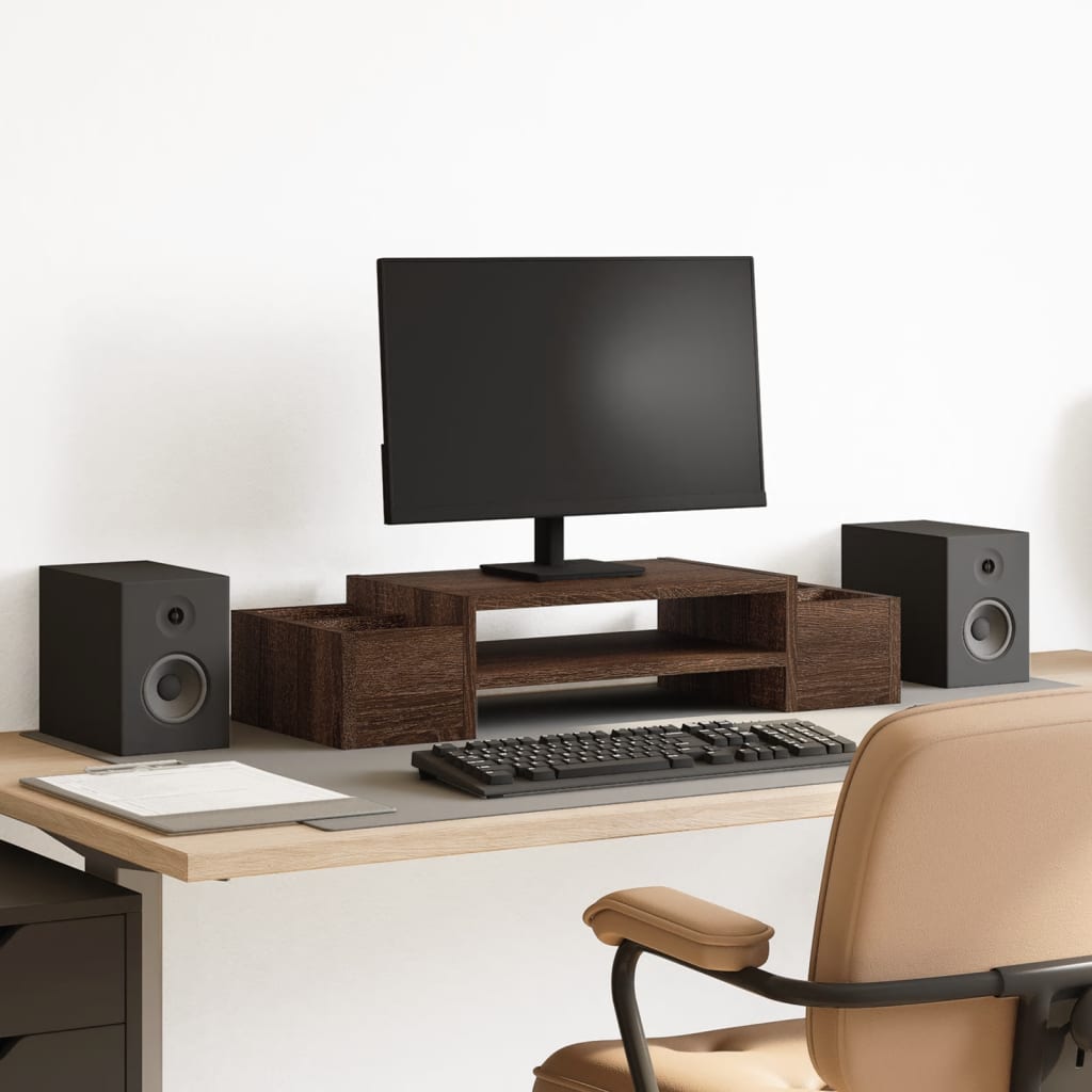 Monitor Stand with Storage Brown Oak 70x27x15 cm Engineered Wood - Charlotte Dunes
