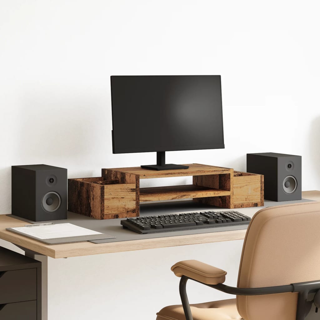 Monitor Stand with Storage Old Wood 70x27x15 cm Engineered Wood - Charlotte Dunes