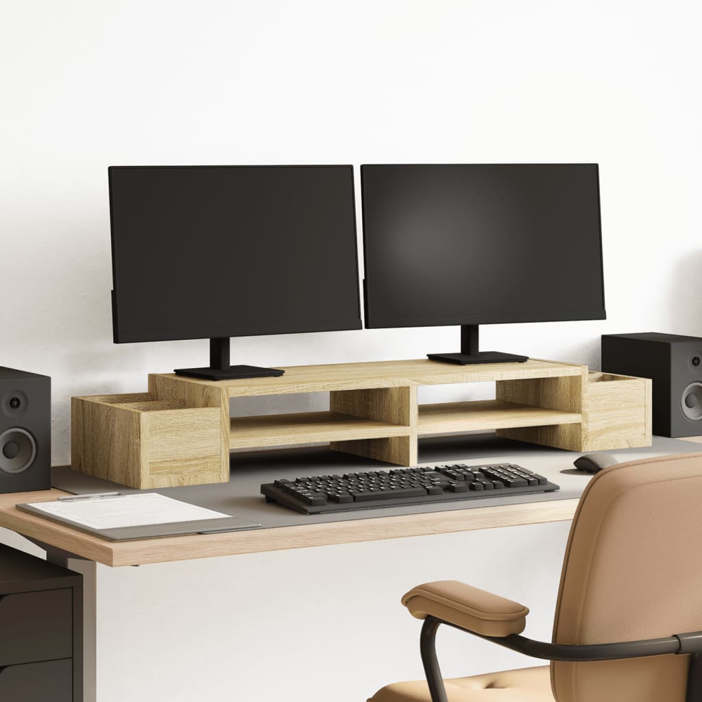 Monitor Stand with Storage Sonoma Oak 100x27x15 cm Engineered Wood - Charlotte Dunes