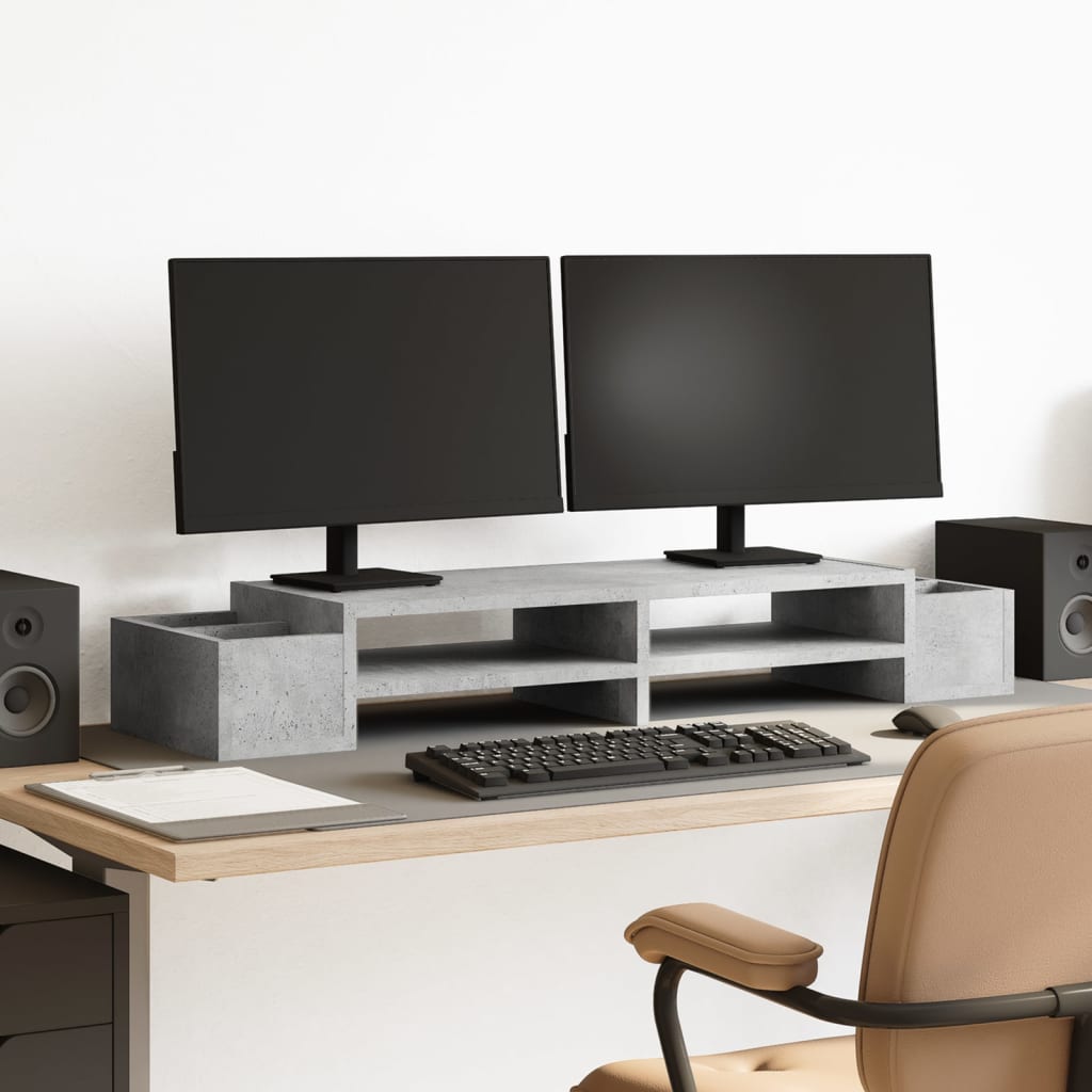 Monitor Stand with Storage Concrete Grey 100x27x15 cm Engineered Wood - Charlotte Dunes