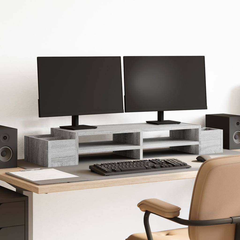 Monitor Stand with Storage Grey Sonoma 100x27x15 cm Engineered Wood - Charlotte Dunes