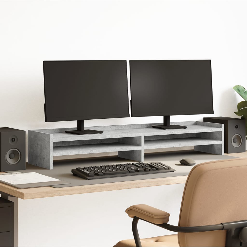 Monitor Stand Concrete Grey 100x24x16 cm Engineered Wood - Charlotte Dunes