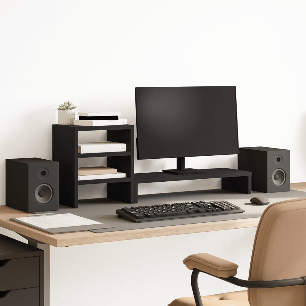 Monitor Stand with Desk Organiser Black Engineered Wood - Design Hut