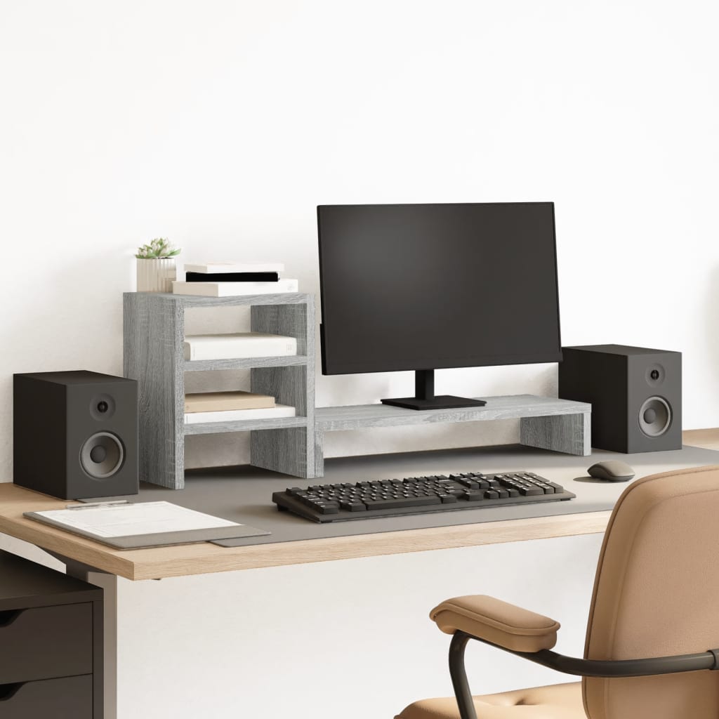 Monitor Stand with Desk Organiser Grey Sonoma Engineered Wood - Design Hut
