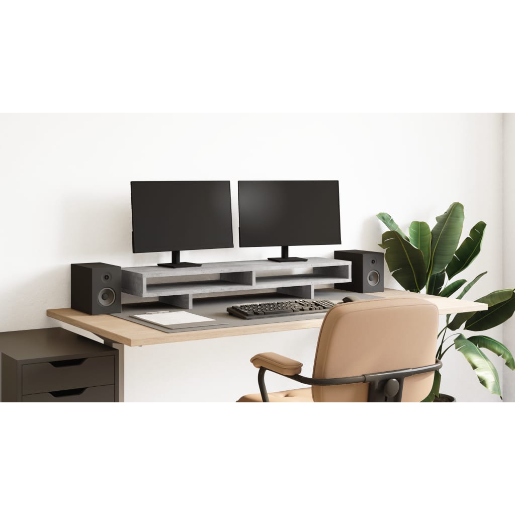 Monitor Stand Concrete Grey 100x27x15 cm Engineered Wood - vid-854754 - Charlotte Dunes