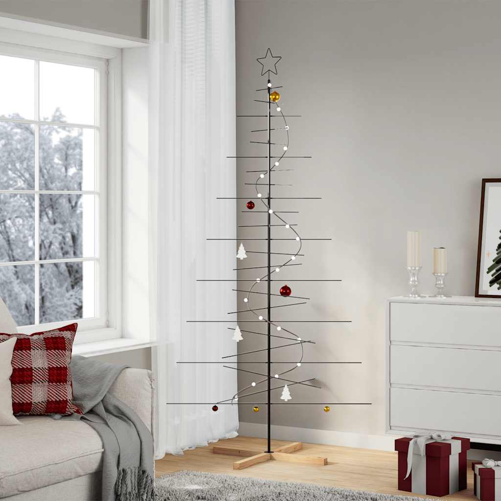 GLIVRA Metal Christmas Tree with Wooden Base Black 210 cm - Brittle & Co