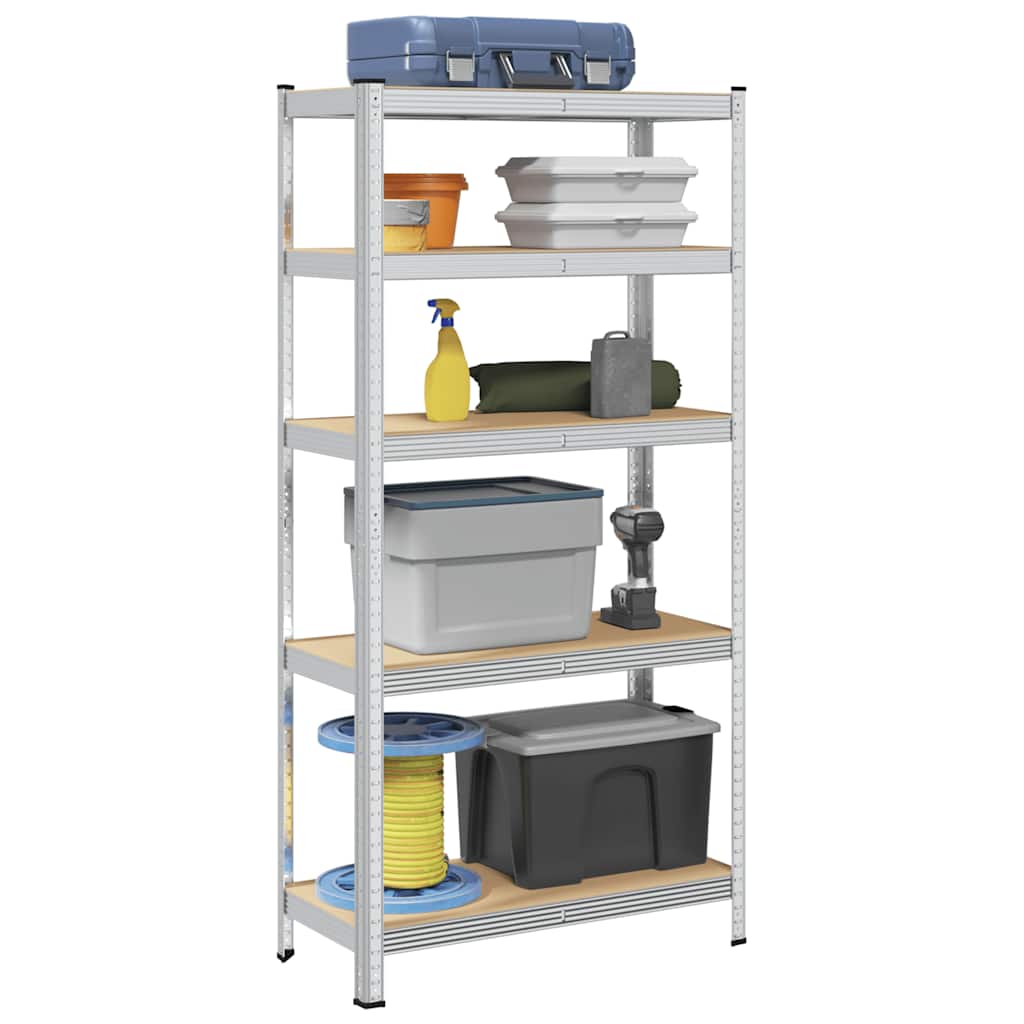 5-Layer Storage Shelf Silver Steel&Engineered Wood - Discount Dealers