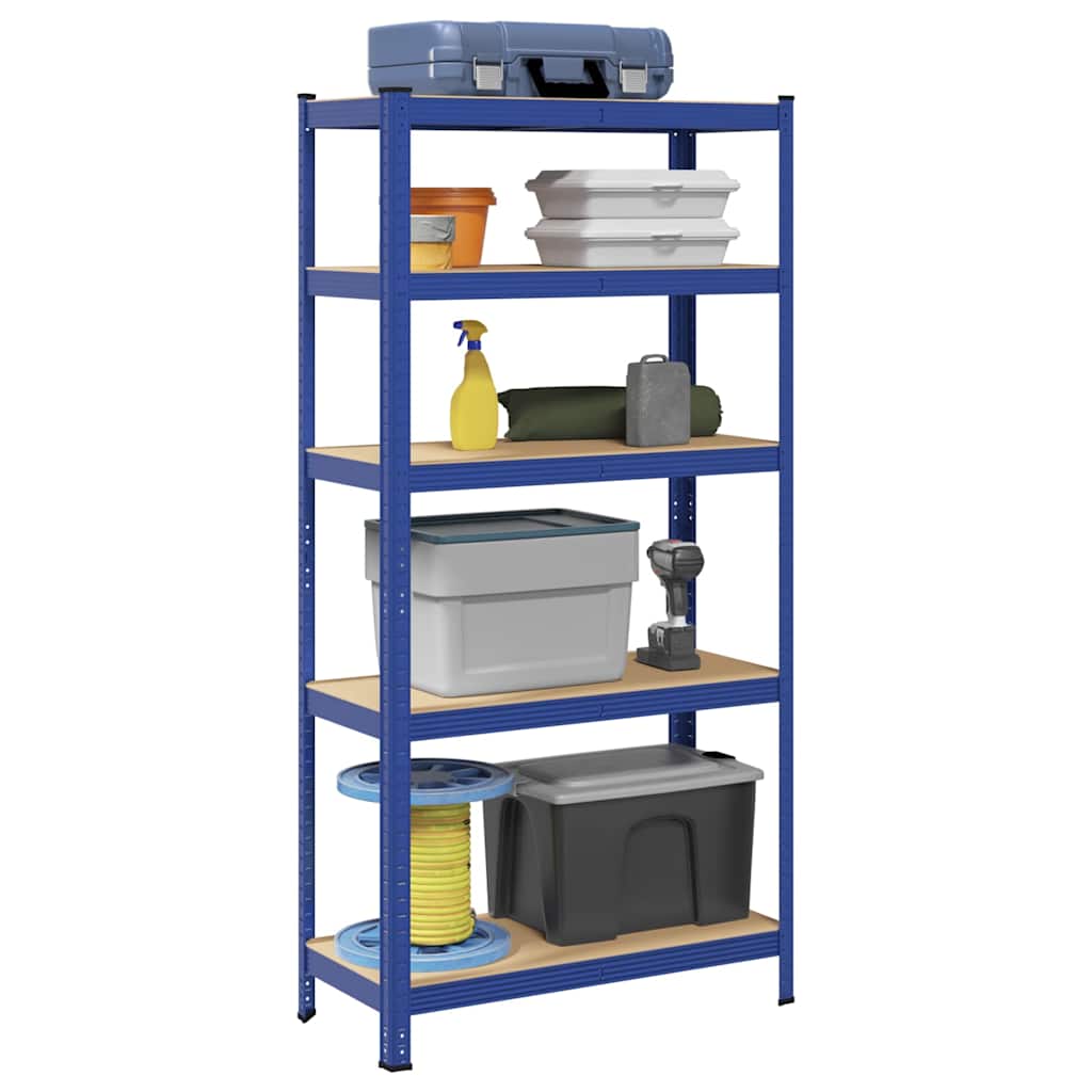 5-Layer Storage Shelf Blue Steel&Engineered Wood - The Home Maker