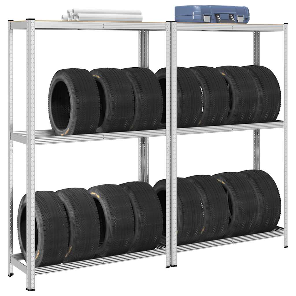 2-Layer Tyre Shelves 2 pcs Silver 110x40x180 cm Steel&Engineered Wood - Millennium Furniture