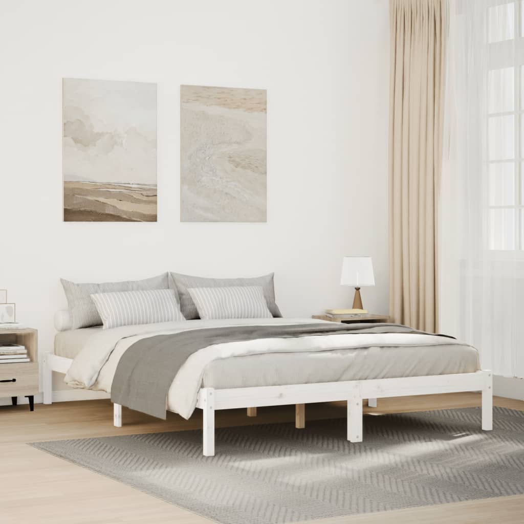 Extra Long Bedframe White 140x210cm Solid Wood Pine - Tyrell & Tyrell