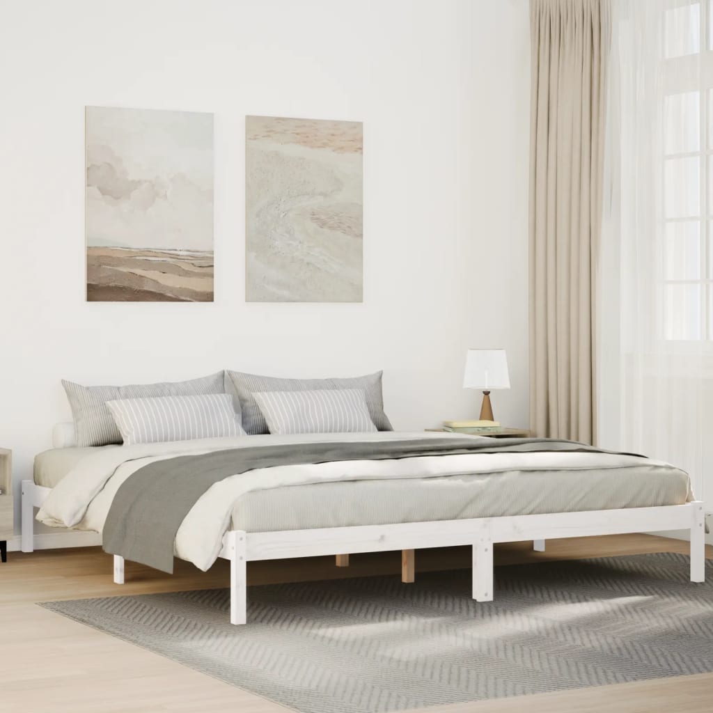 Extra Long Bedframe White 200x210cm Solid Wood Pine - All Things Good