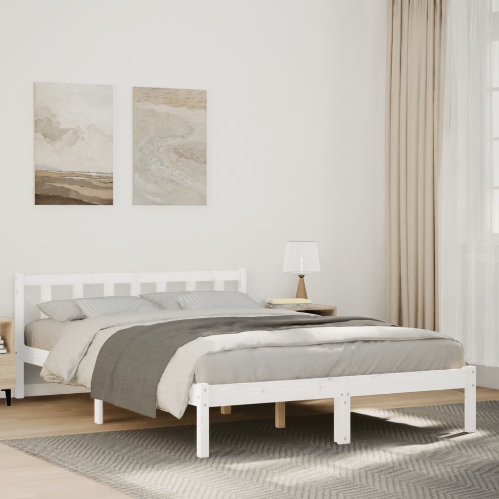 Extra Long Bedframe White 160x210cm Solid Wood Pine - Merkel Designers