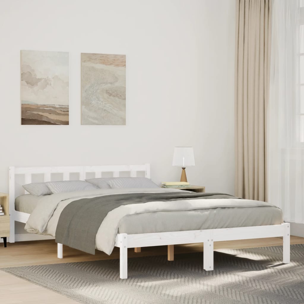 Extra Long Bedframe White 140x220cm Solid Wood Pine - Merkel Designers