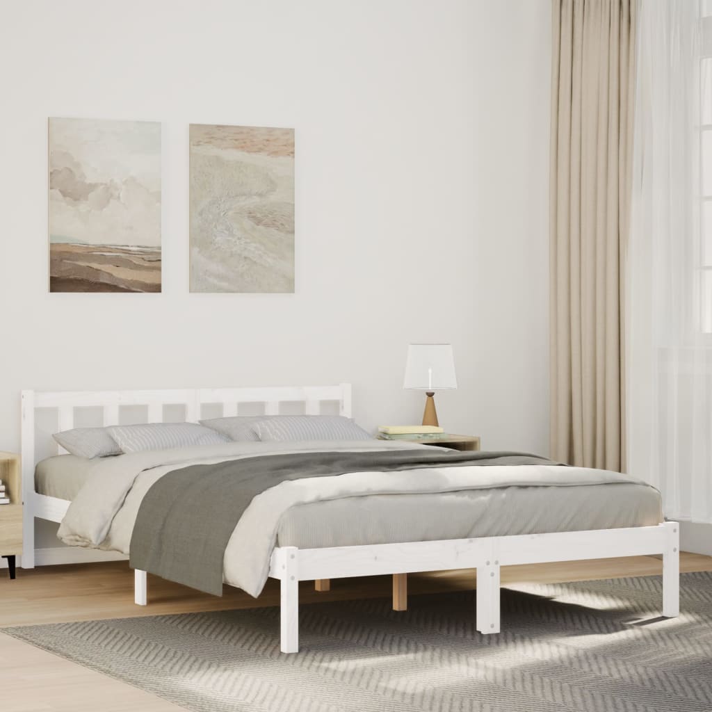 Extra Long Bedframe White 160x220cm Solid Wood Pine - Unbeatable Bargains