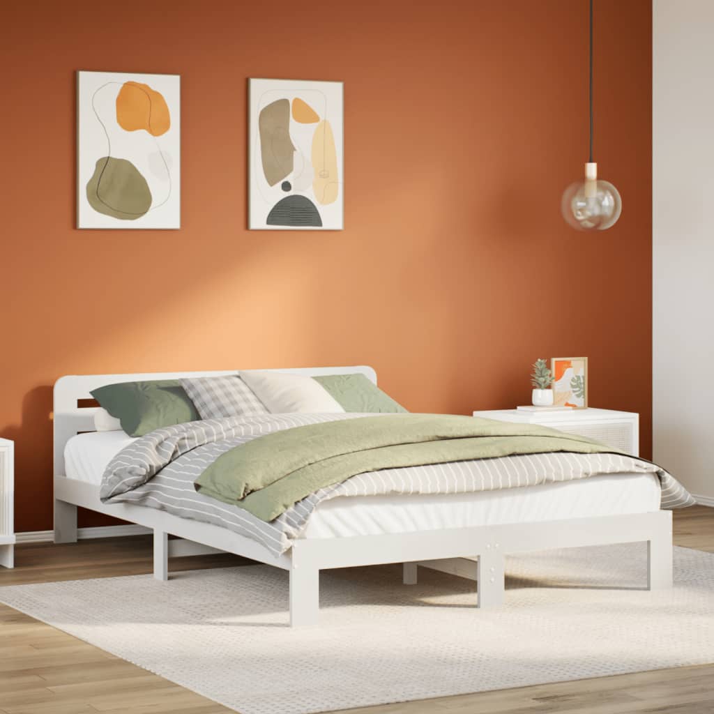 Bedframe White 140x200cm Solid Wood Pine - All Things Good