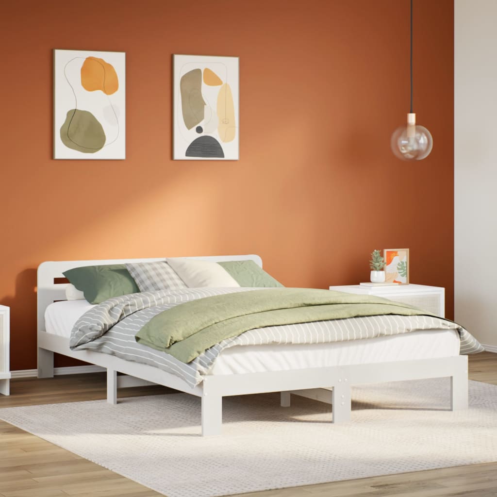 Bedframe White 160x200cm Solid Wood Pine - Merkel Designers
