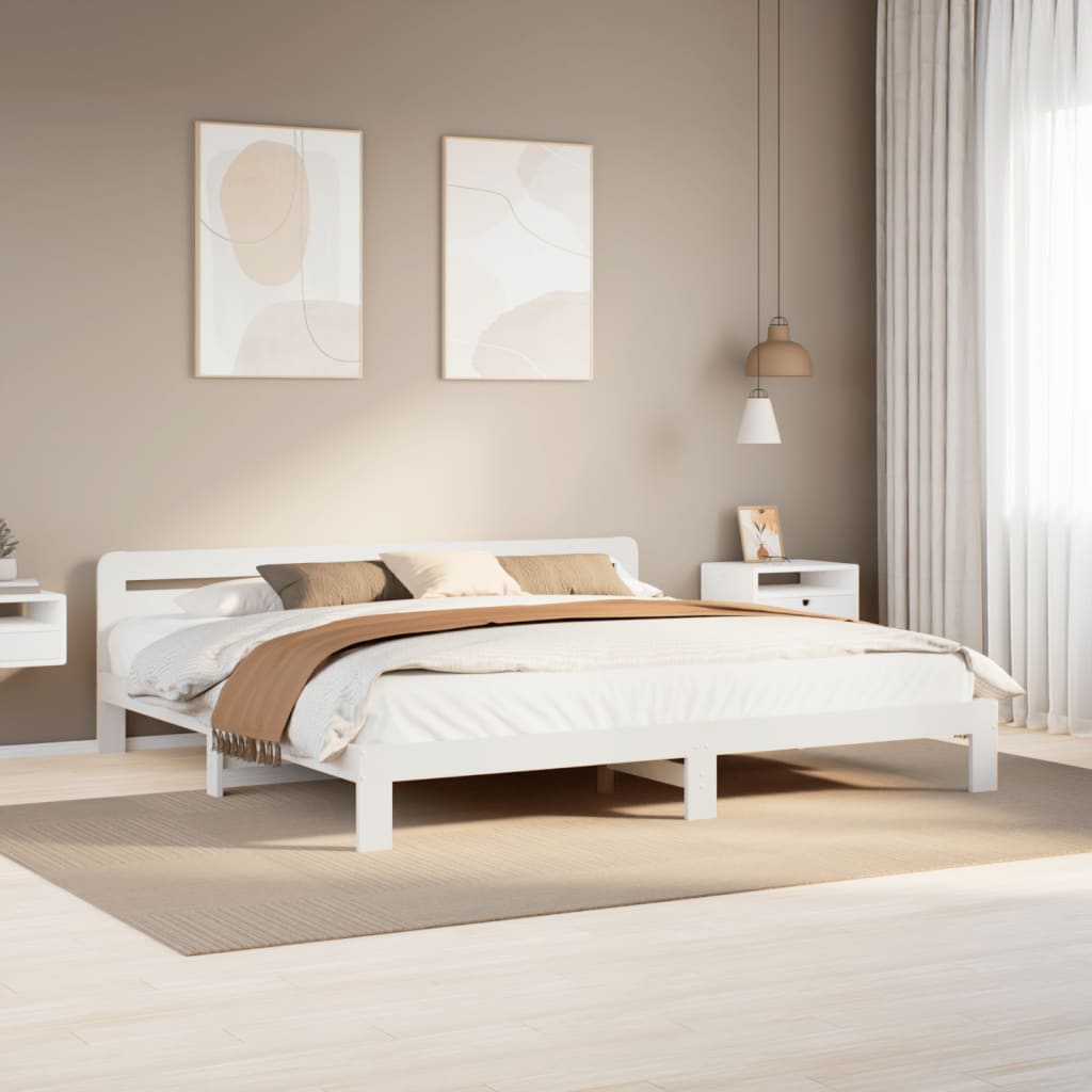 Bedframe White 200x200cm Solid Wood Pine - Merkel Designers