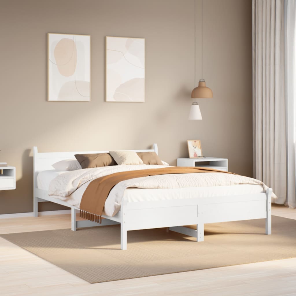 Bedframe White 160x200cm Solid Wood Pine - Design Hut