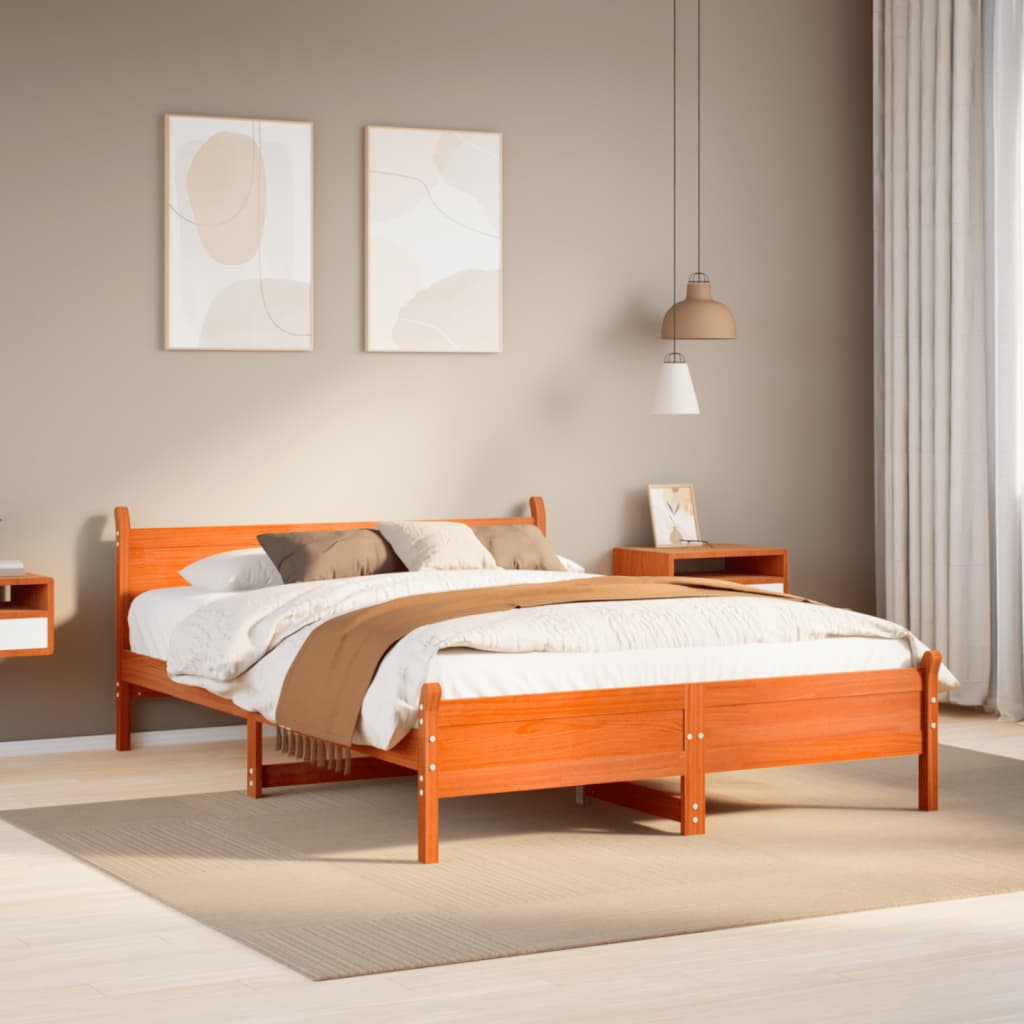 Bedframe Wax Brown 140x190cm Solid Wood Pine - Merkel Designers