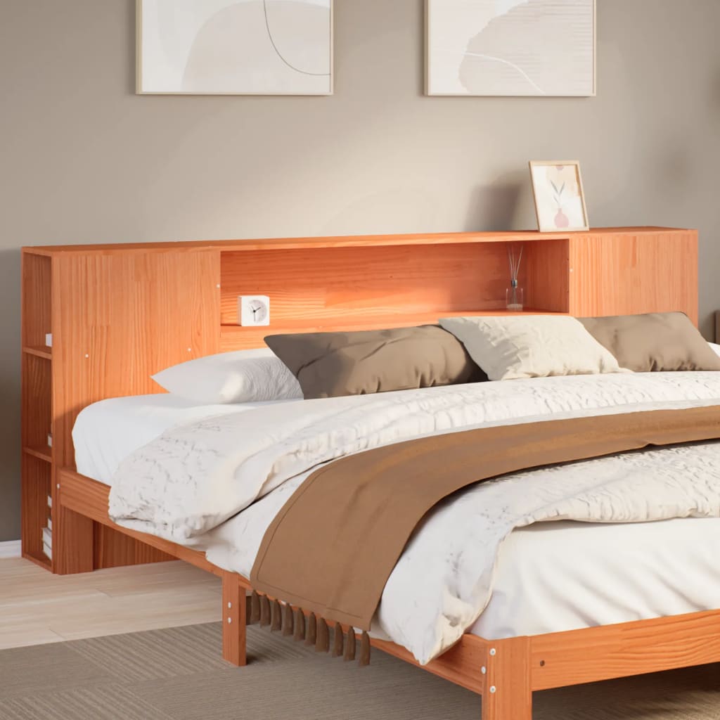 Headboard with Storage Wax Brown 200 cm Solid Wood Pine - vid-855620 - Brittle & Co