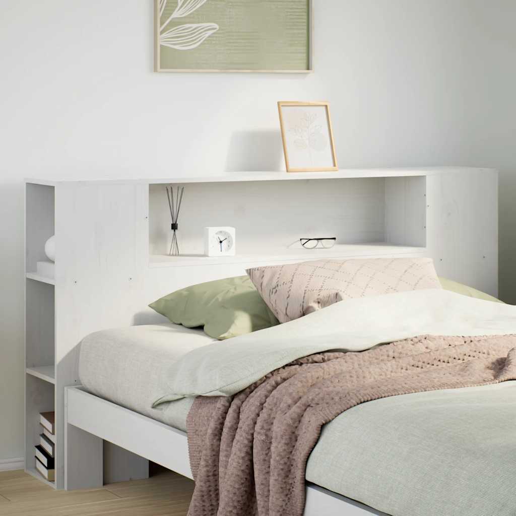 Headboard with Storage White 135 cm Solid Wood Pine - Style and Chic