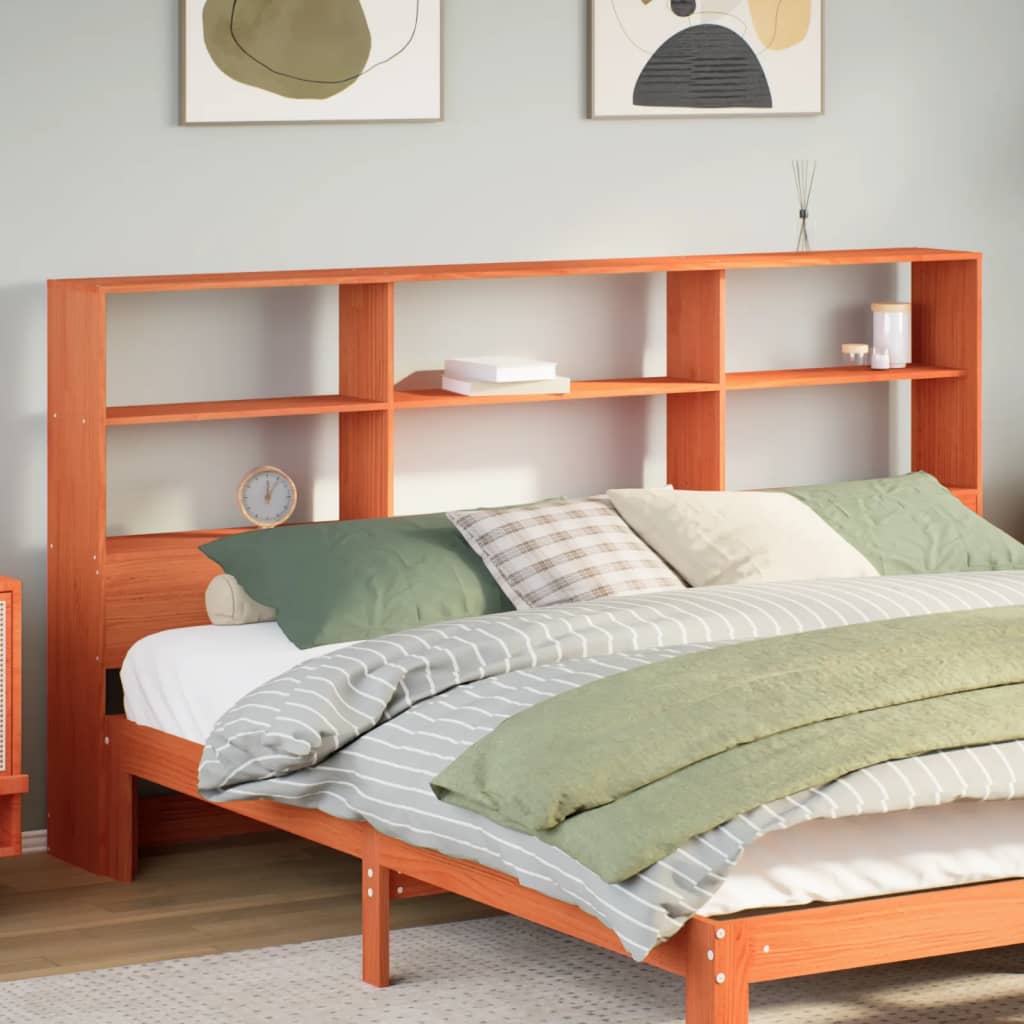 Headboard with Storage Wax Brown 200 cm Solid Wood Pine - vid-855650 - Charlotte Dunes