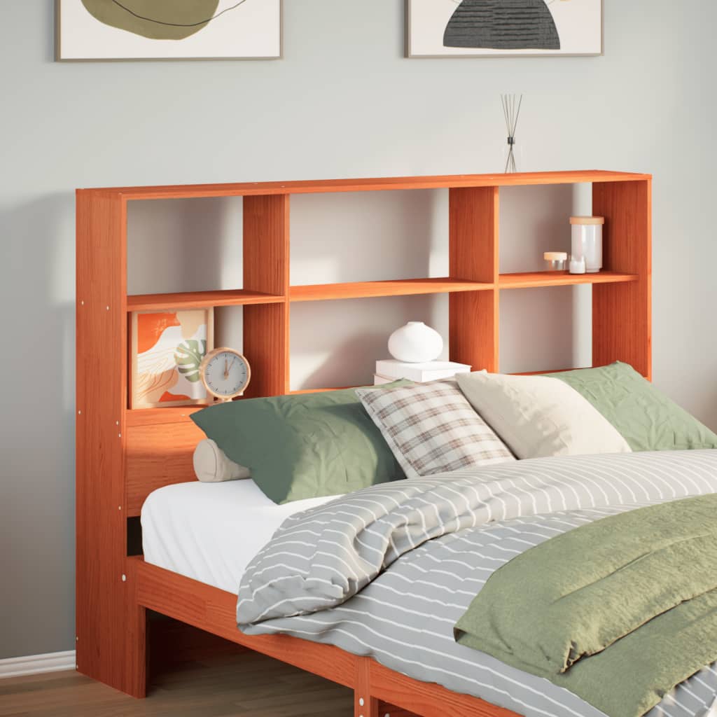 Headboard with Storage Wax Brown 135 cm Solid Wood Pine - vid-855665 - Charlotte Dunes