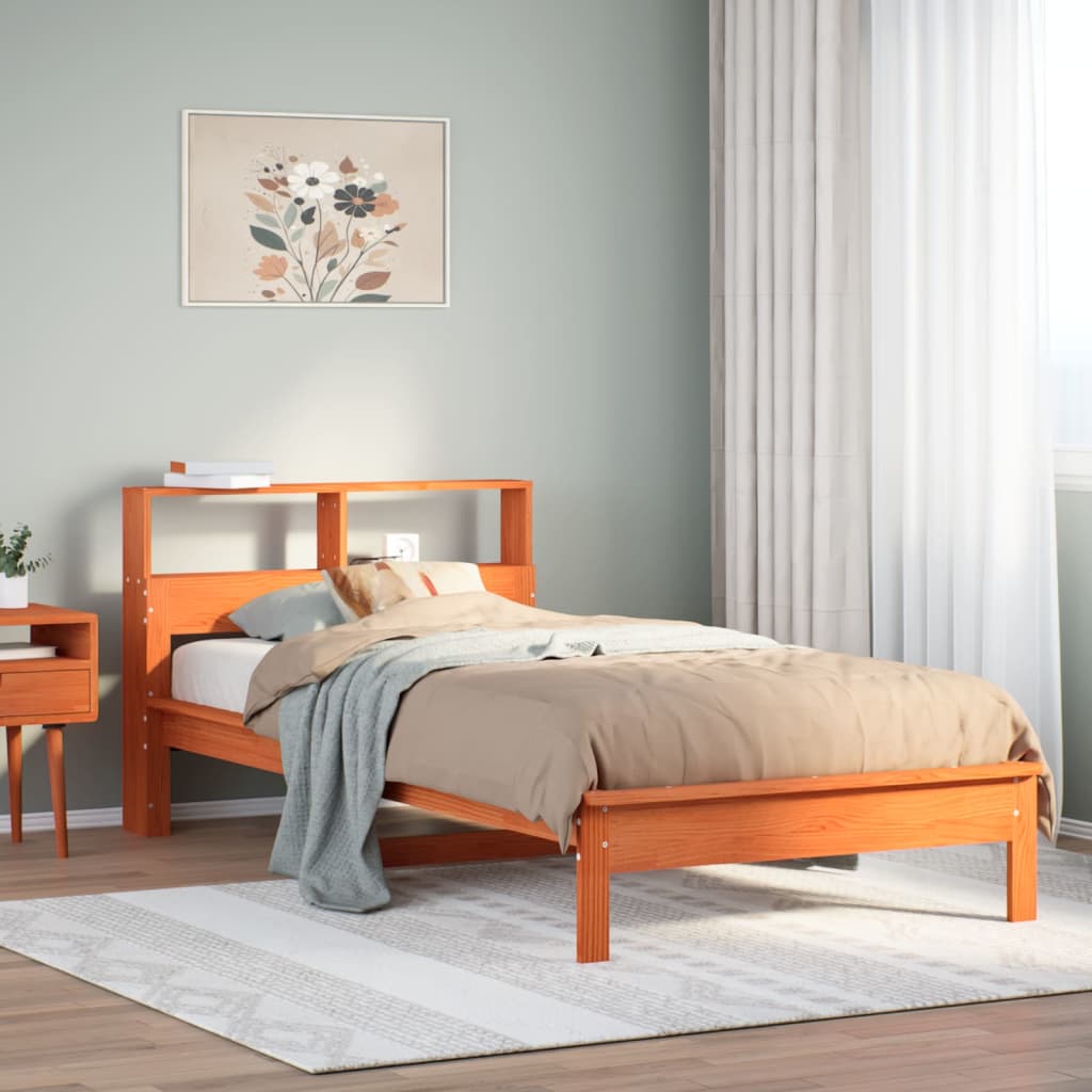 Bookcase Bed Wax Brown 75x190cm Small Single Solid Wood Pine - All Things Good