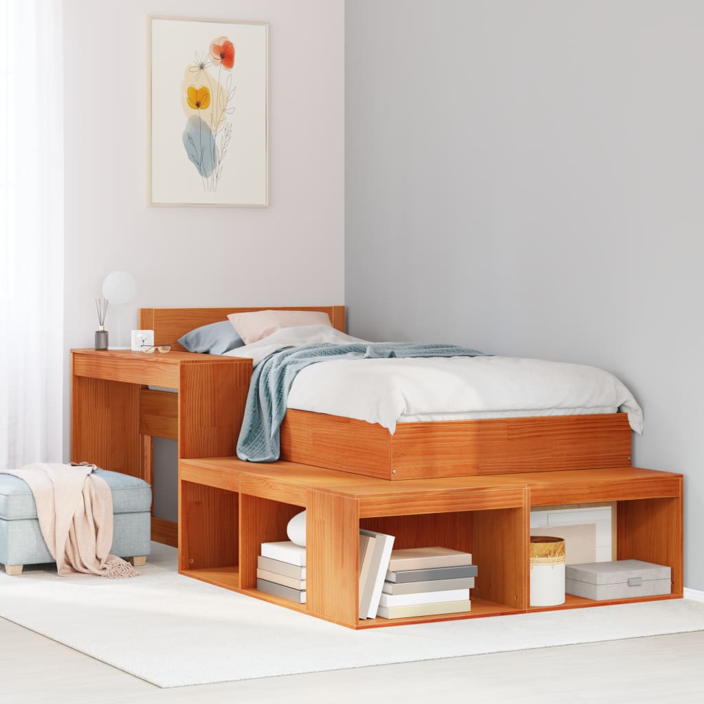 Bedside Cabinet with Desk Wax Brown 222x122x75 cm Solid Wood Pine - Decor Base
