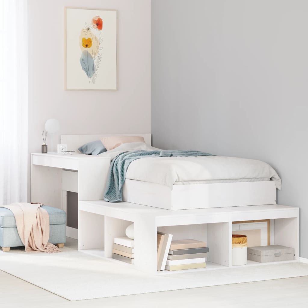 Bedside Cabinet with Desk White 222x107x75 cm Solid Wood Pine - Decor Base