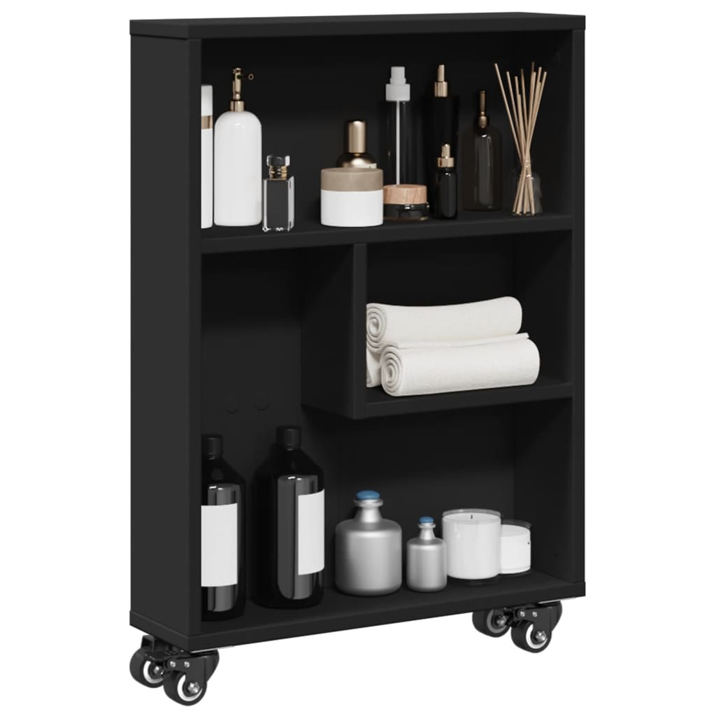 Narrow Storage Trolley Black 48x13x68 cm Engineered Wood - Decor Base