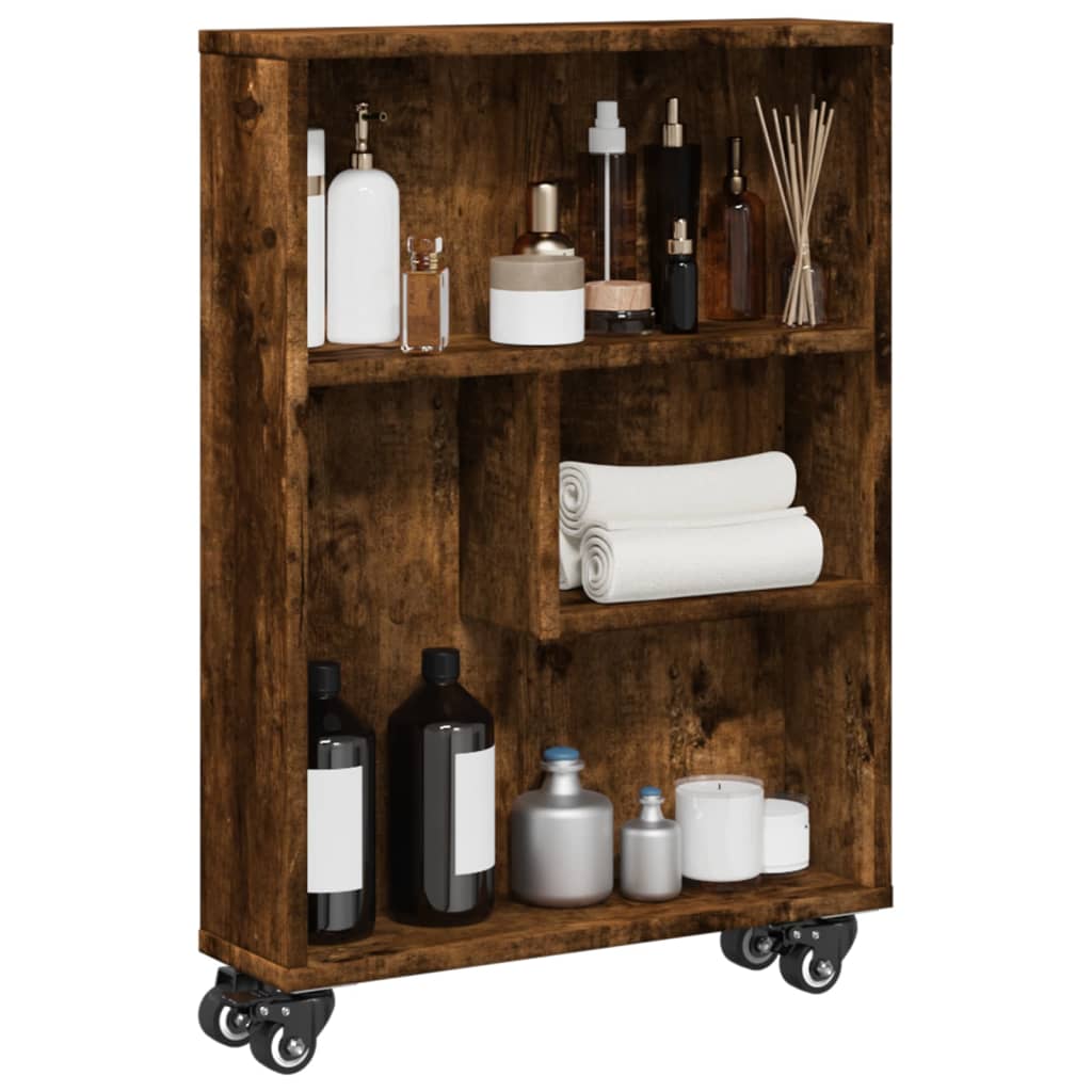 Narrow Storage Trolley Smoked Oak 48x13x68 cm Engineered Wood - Decor Base