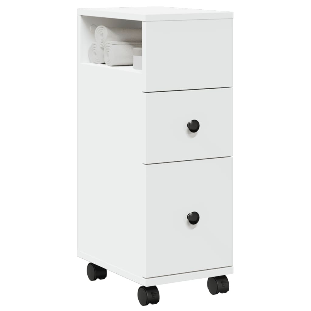 Narrow Bathroom Cabinet with Wheels White Engineered Wood - vid-855232 - Discount Dealers