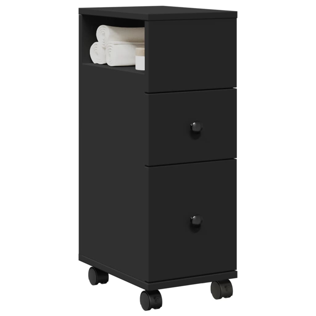Narrow Bathroom Cabinet with Wheels Black Engineered Wood - Style and Chic