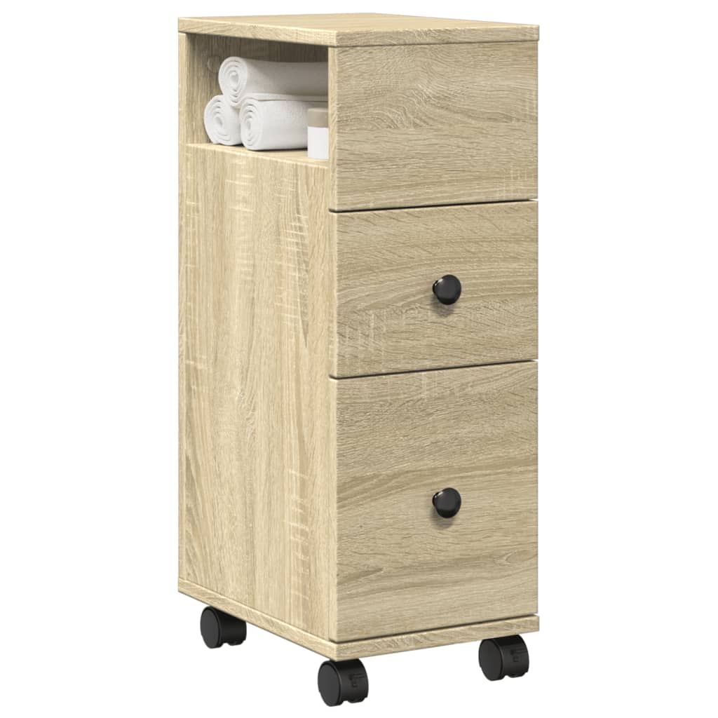 Narrow Bathroom Cabinet with Wheels Sonoma Oak Engineered Wood - Style and Chic