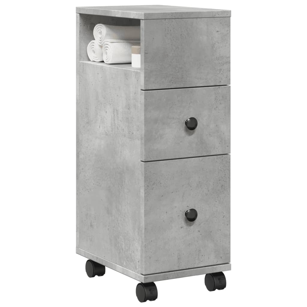 Narrow Bathroom Cabinet with Wheels Concrete Grey Engineered Wood - vid-855235 - Discount Dealers
