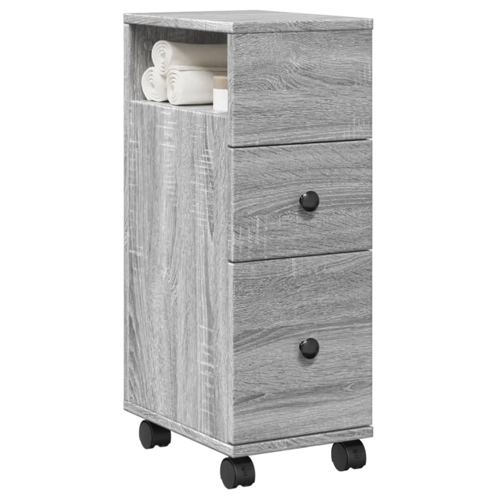 Narrow Bathroom Cabinet with Wheels Grey Sonoma Engineered Wood - vid-855237 - Discount Dealers