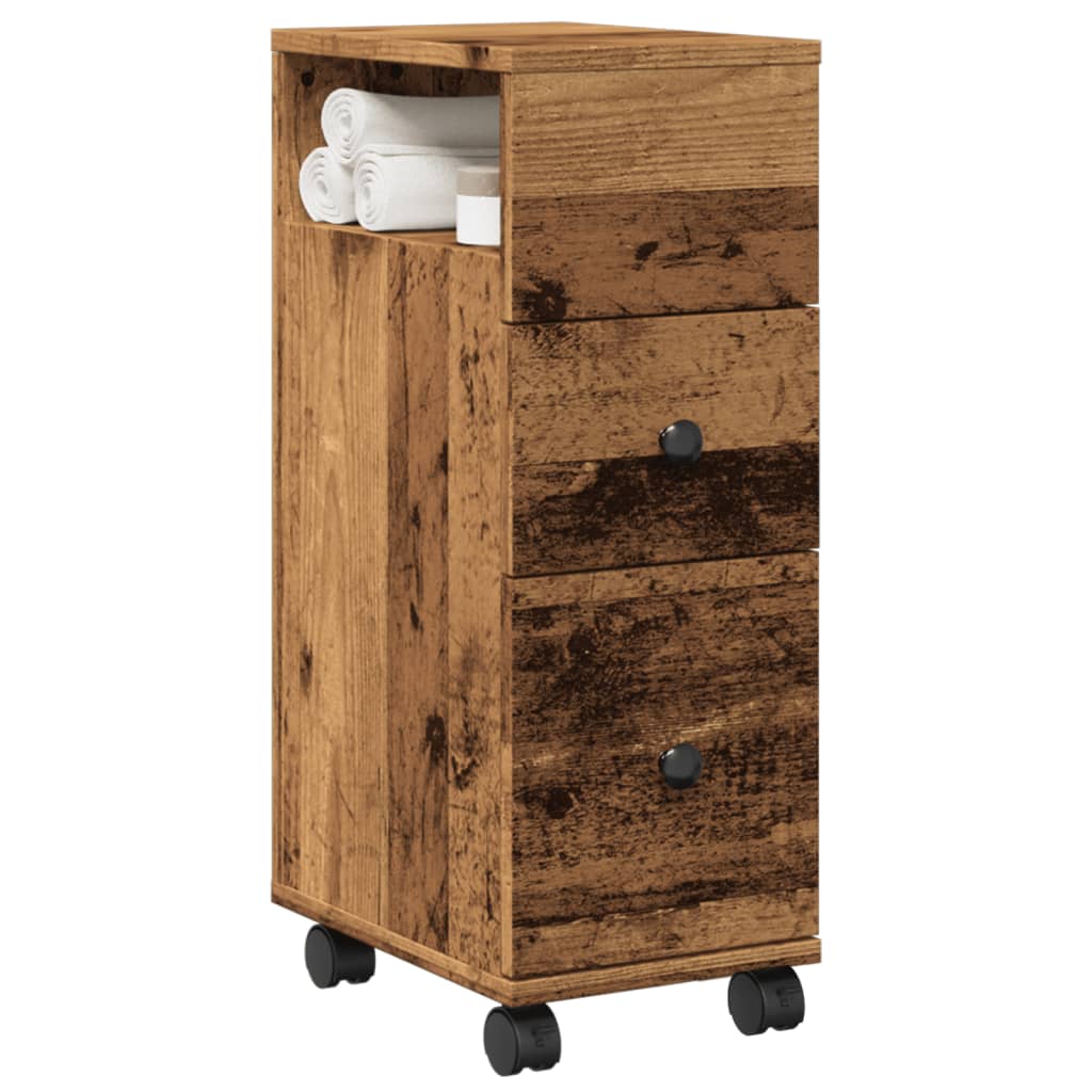 Narrow Bathroom Cabinet with Wheels Old Wood Engineered Wood - Discount Dealers