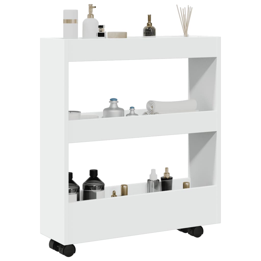 Narrow Storage Trolley 3 Tier White Engineered Wood - vid-855241 - Decor Base