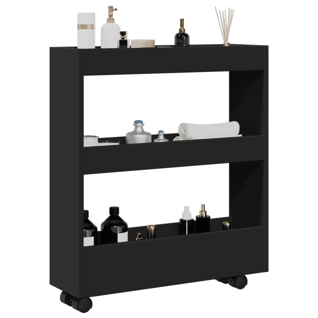 Narrow Storage Trolley 3 Tier Black Engineered Wood - vid-855242 - Decor Base