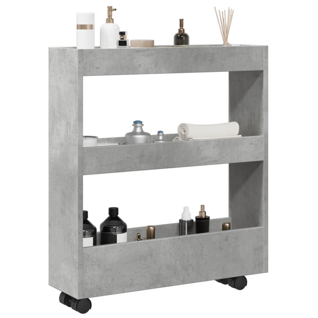 Narrow Storage Trolley 3 Tier Concrete Grey Engineered Wood - vid-855244 - Decor Base