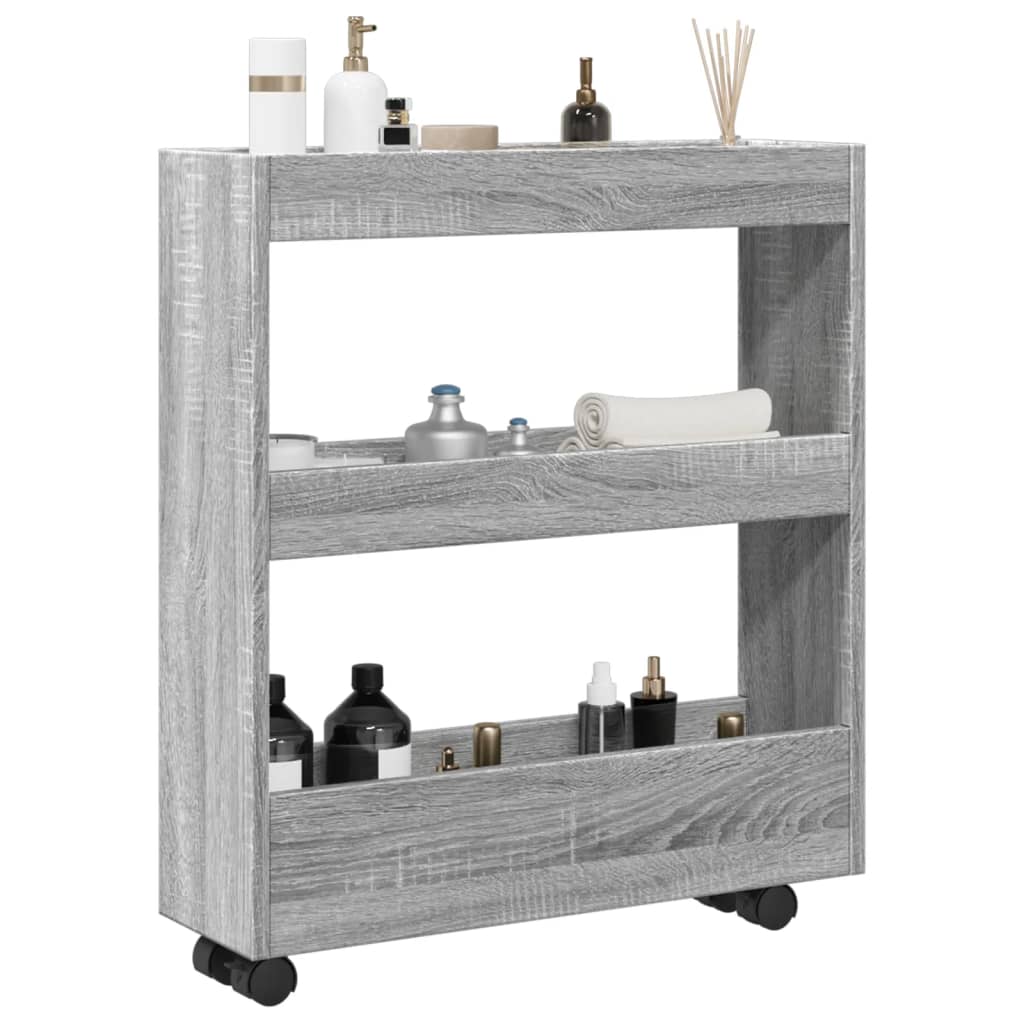 Narrow Storage Trolley 3 Tier Grey Sonoma Engineered Wood - vid-855246 - Decor Base